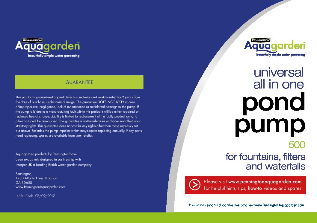 Universal All in One Pond Pump 500 instruction manual