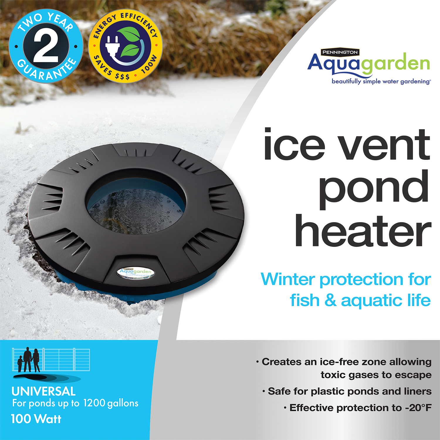 Blagdon Affinity Ice Vent 50w Pond Heater, Allows Oxygen In, Toxic Gases Out, Allows Fish to Breathe, for Ponds up to 5000 Litre,Black main image 1